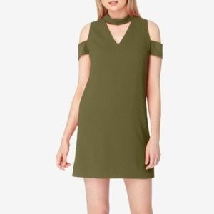 Tahari Olive Green Mock Neck Cold Shoulder Dress